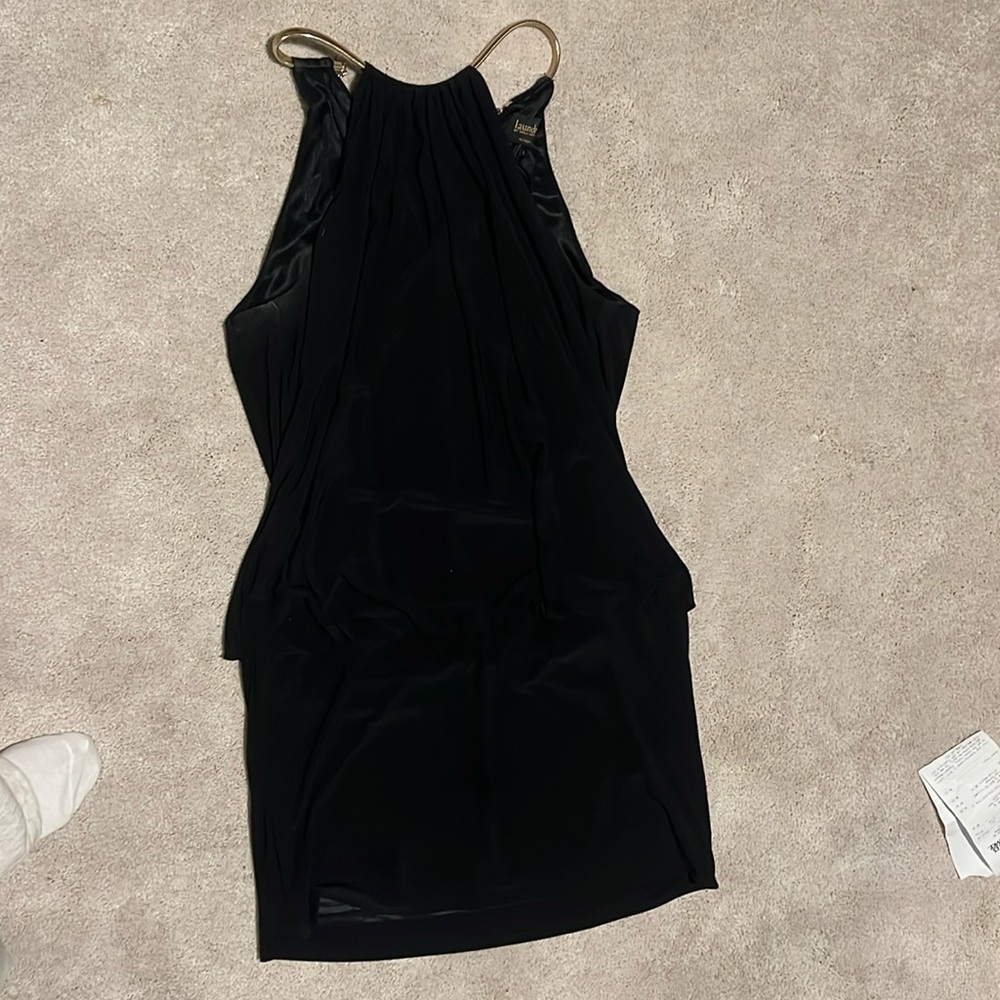 size 8 laundry by shelli segal black cocktail dress with gold detail around neck